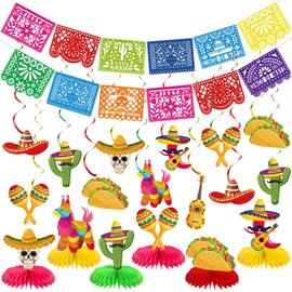 20 PCS Fiesta Party Decorations Set Mexican Party Banner Cinco De Mayo Mexico Banner Hanging Swirls and Honeycomb Centerpieces for Mexican Theme Fiesta Taco Birthday Party Decoration