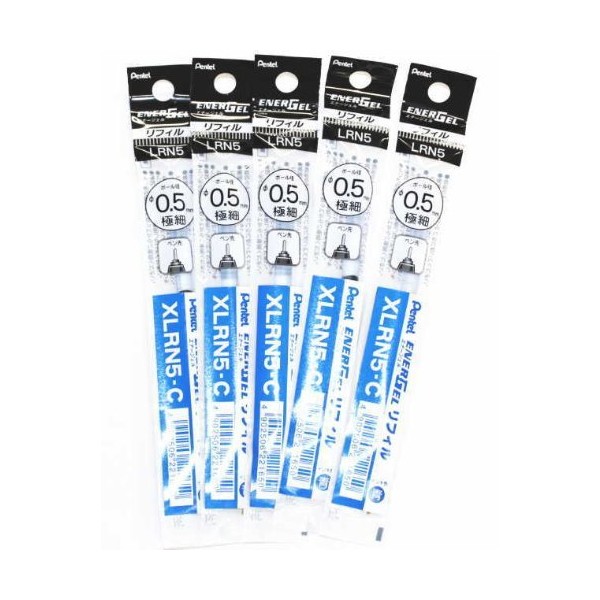 Pentel Energel Liquid Gel Pens Refills-0.5mm- Fine Line, Blue Ink-value set of 5