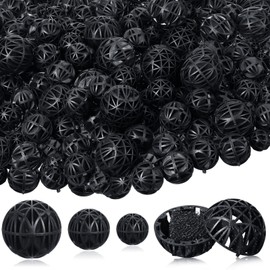 Cunno 200 Pcs Bio Balls Pond Filter Media Black Aquarium Bio Media with Sponge 50 Pieces Each for 0.6 Inch and 1.5 Inch, 100 Pieces for 1 Inch for Fish Tank Aquarium Pond Filter Media