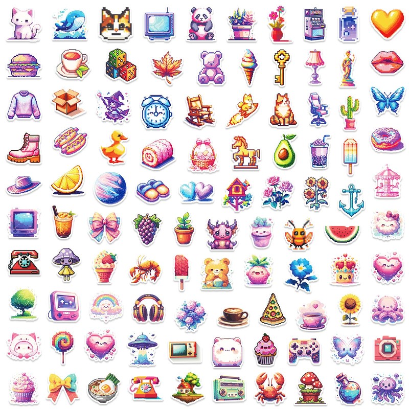 Mistree 100 Pixel Stickers for Sticking, Children, Waterproof Japanese Cartoon