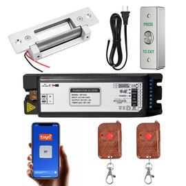 Smart Door Access Control System Electric Strike Lock Kit with Tuya App & Remote Control Stainless Steel Exit Button