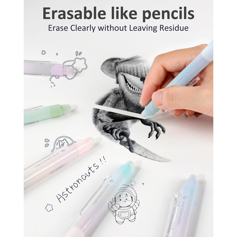Erasable Pens, 6 Pack Fine Point 0.5mm Black Erasable Gel