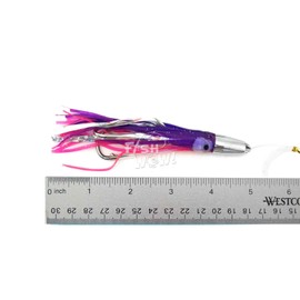Fish WOW! Qty 5 5" Bullet Super Hex Jet Head Mylar Squid Rig Trolling Rigged Double Hook - 5 Colors Set