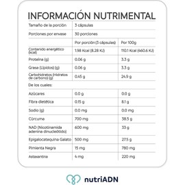 NutriADN - Longevity Support Suplemento Antioxidante con NAD+ (600 MG), Astaxantina (4 MG) y Cúrcuma (600 MG) - Apoyo Avanzado para el Bienestar y Vitalidad - 60 Cápsulas