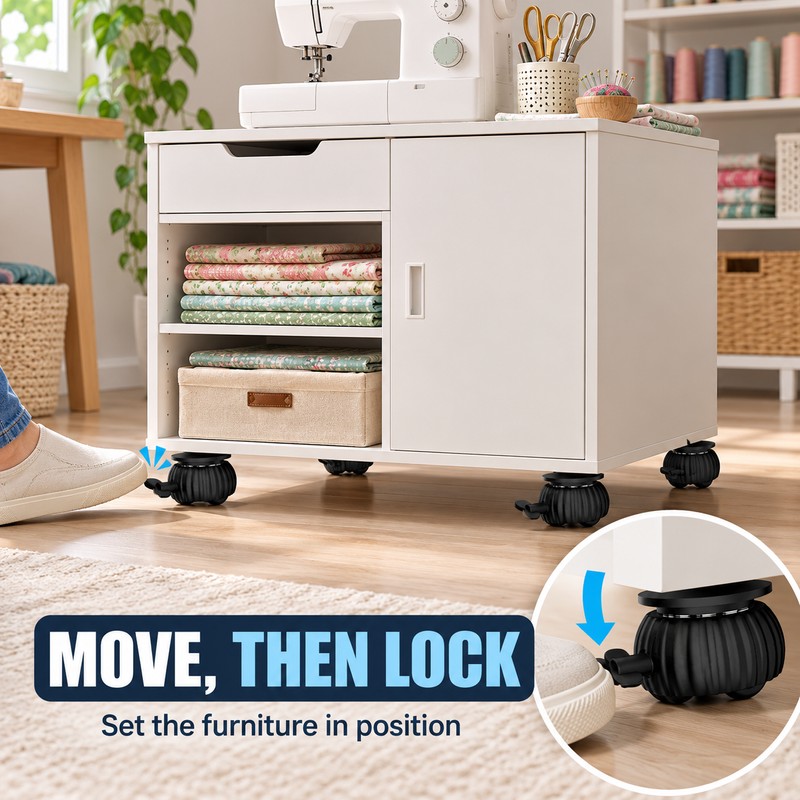 4-Pack 360° Self-Adhesive Furniture Casters with Brake, 110 lb Set