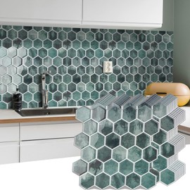 WalDecoo 10-Sheet Hexagon Peel and Stick Backsplash for Kitchen, New Upgrade Premium Extra Thicker Design 3D Self Adhesive Wall Tiles, Large Stick on Tiles for Kitchen and Bathroom (12" x 12")