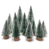 Cosmpeak Pack of 12 Mini Green Christmas Tree with Snow Effect, Miniature Small Table Christmas Tree, Artificial Miniature Christmas Tree, Mini Christmas Tree for Table, DIY, Shop Window