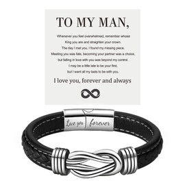 To My Man, Infinity Leather Bracelet Husband Gifts from WifeI Love You Forever and Always Bracelets Boyfriend Anniversary Birthday Christmas Fathers Gifts for Men Son Grandson, 8.46In, Stainless