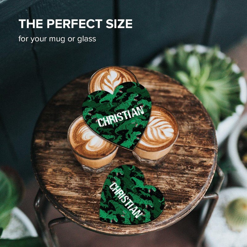 1 x Heart Coaster - Name Christian TRex Dinosaur Tyrannosaurus