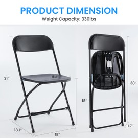 Simple Deluxe 10 Pcs Folding Chair Plastic, Foldable Stackable Portable Seat with Metal Frame 330lb Capacity, Outdoor/Indoor Commercial for Party, Wedding, Event, Office, Patio, Picnic, Kitchen, Black