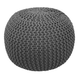 COTTON CRAFT Round Pouf Ottoman - Hand Knitted Cotton Braid Cord Cable Dori Floor Pouf - Footrest Accent Furniture Chair Seat Bean Bag - Living Room Bedroom Dorm Décor -20 x 14- Grey