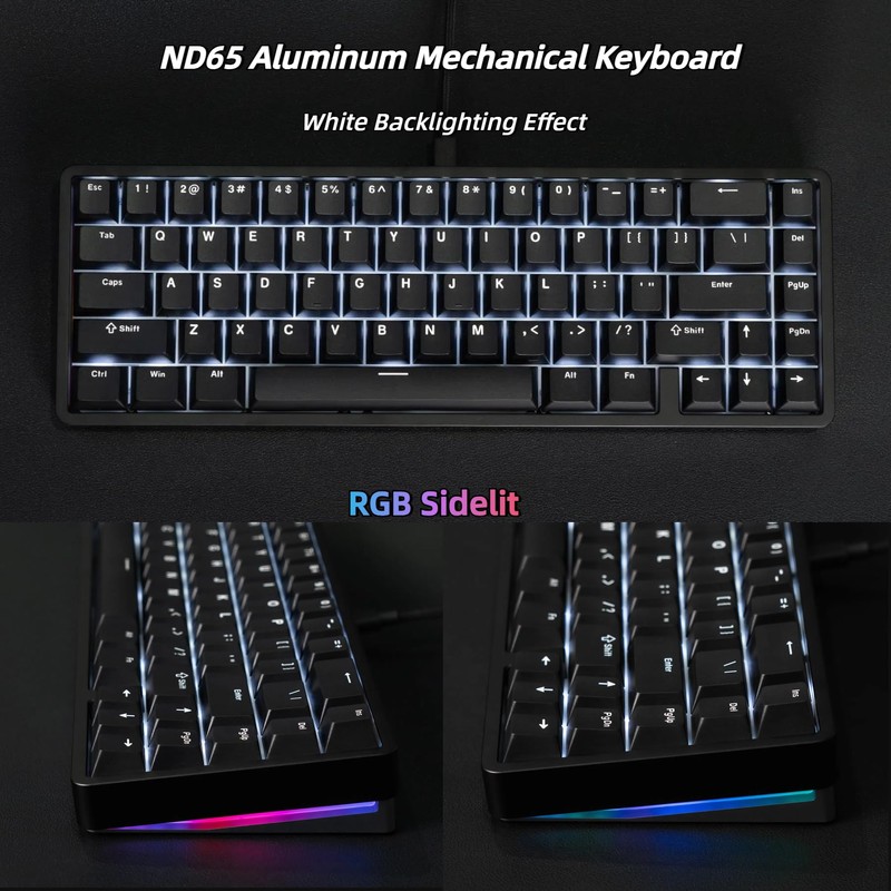 OOCTPK Chilkey ND65 Wired Aluminum Mechanical Keyboard, 65% Layout Portable