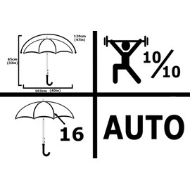 COLLAR AND CUFFS LONDON 60MPH Windproof Strong Umbrella - Heavy Duty Extra Strong with 16 Ribs - Best Triple Layer Reinforced Frame with Fiberglass - Large Straight Auto Umbrella - Black Canopy