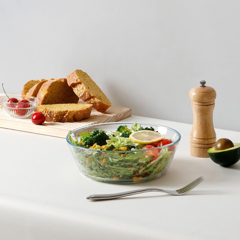 NUTRIUPS 44oz Flat Bottom Tempered Glass Bowl, 8in Clear Glass