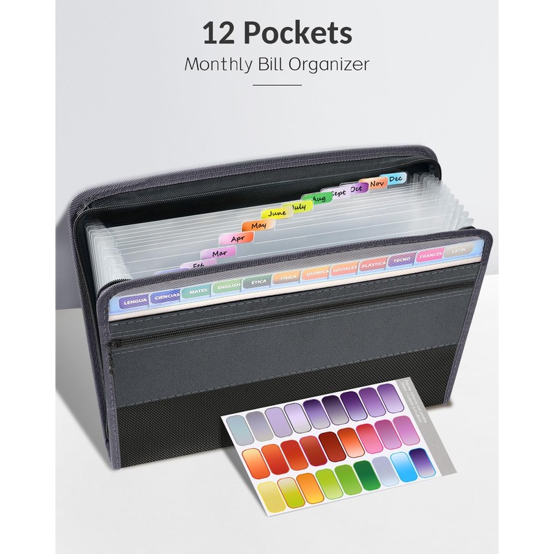 Sooez Accordion File Organizer with Safe Zipper, 12 Pocket Expanding