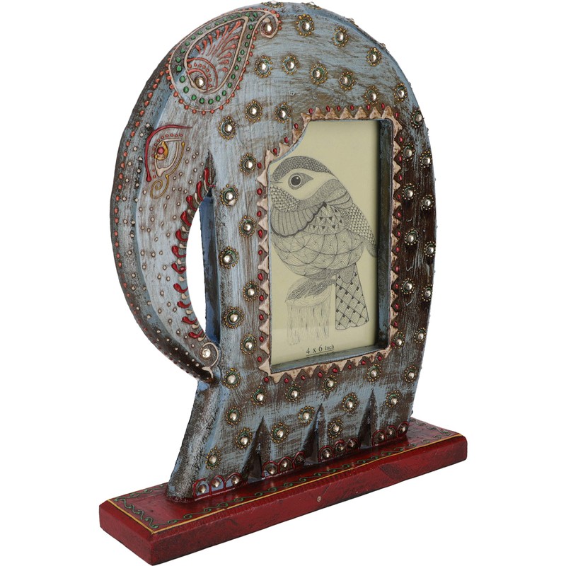 GURU SHOP Standing Picture Frame in Elephant Shape, Blue, Mango