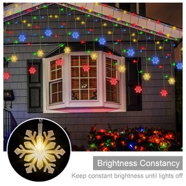weillsnow 360 LED Icicle Christmas Lights with Snowflake, 29.5ft 72 Drops Connectable 8 Modes Waterproof Icicle Lights Outdoor for Curtain, Eaves, Window, Christmas Decorations (Multi-Colored)