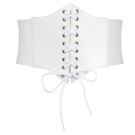 TRIWORKS Corset Belt for Women, Lace Up Elastic Waist Belt,Tied Waspie Corset Belts for Women, E-White, Fit Waist 27"-30"