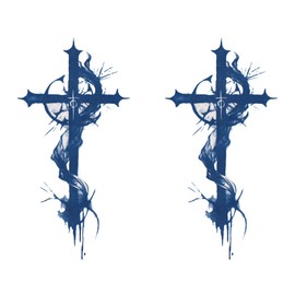 Jagua Tattoo Tattoo Stickers, 2 Weeks Disappearing Henna Tattoos Real Thinking Cross Prayer Gassho Brahma Religious Sword Set of 2 (gz1139-2)