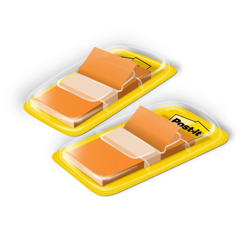 Post-it Flags, 50/Dispenser, 2 Dispensers/Pack, 1 in Wide, Orange (680-OE2)