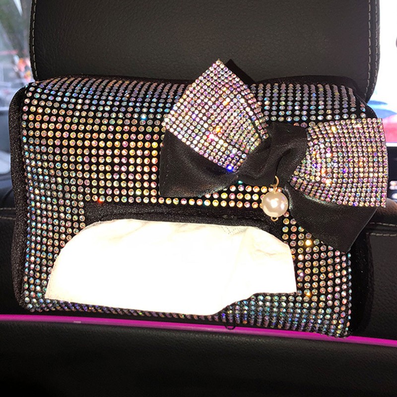 Rhinestones Car Tissue Holder Fashion Clip On Universal Backseat Tissue