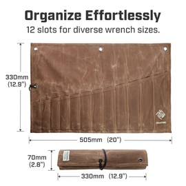 IRONCUBE Tool Pouch, 12 Pockets Wax Canvas Weatherproof Roll-Up Storage Bag for Wrenches