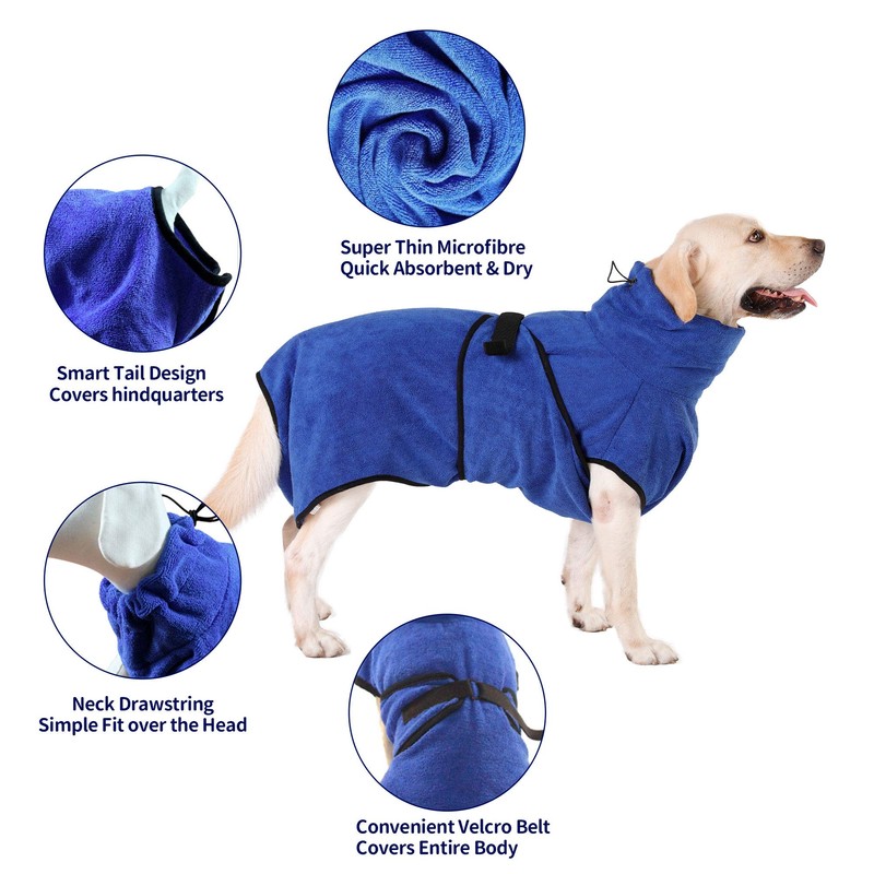 PETTOM Soft Microfiber Pet Dog Bathrobe Robe, Super Absorbent Dog
