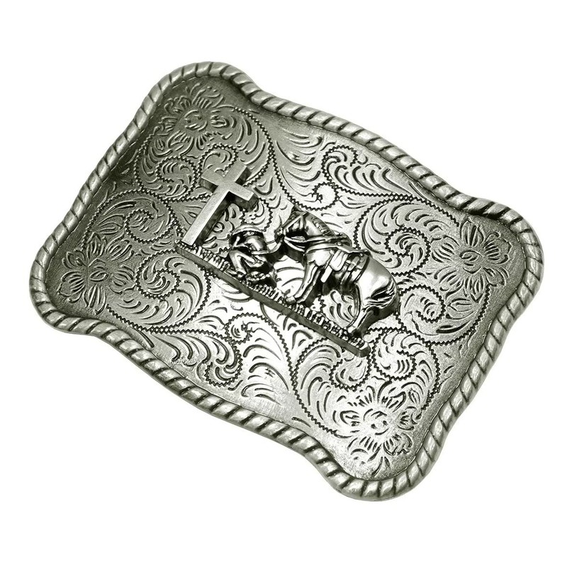 Moranse Silver Religion Cross Kneeling Prayer Design Western Cowboy Rectangle