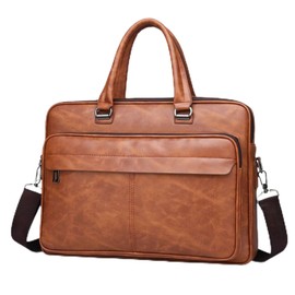 Vintage Leather Laptop Briefcase, 16 Inch Messenger Bag, Crossbody Shoulder Computer Satchel for Men Office Computer Bag (Khaki)