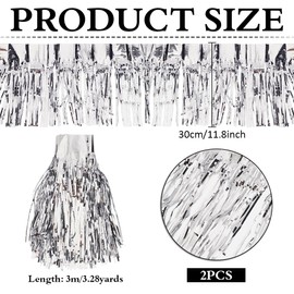 MAYJOYDIY 2 Pack 3 m x 30 cm Fringe Garland Made of Silver Foil Metallic Vinyl Fringe Foils Tinsel Fringe Wall Hanging Fringe Tinsel Streamers Banner for Wedding Birthday Holiday Decoration