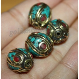 Handmade goldenlines Tibetan Nepalese Handmade Turquoise coral 4 Nepalese Beads Tibetan Beads BDS300
