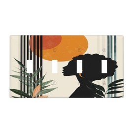 Simple Facial Profile Of A Bohemian Woman Quad Toggle for Bedroom Home Decor Decorative Light Switch Covers Decorative Switch Plates Electrical Panels