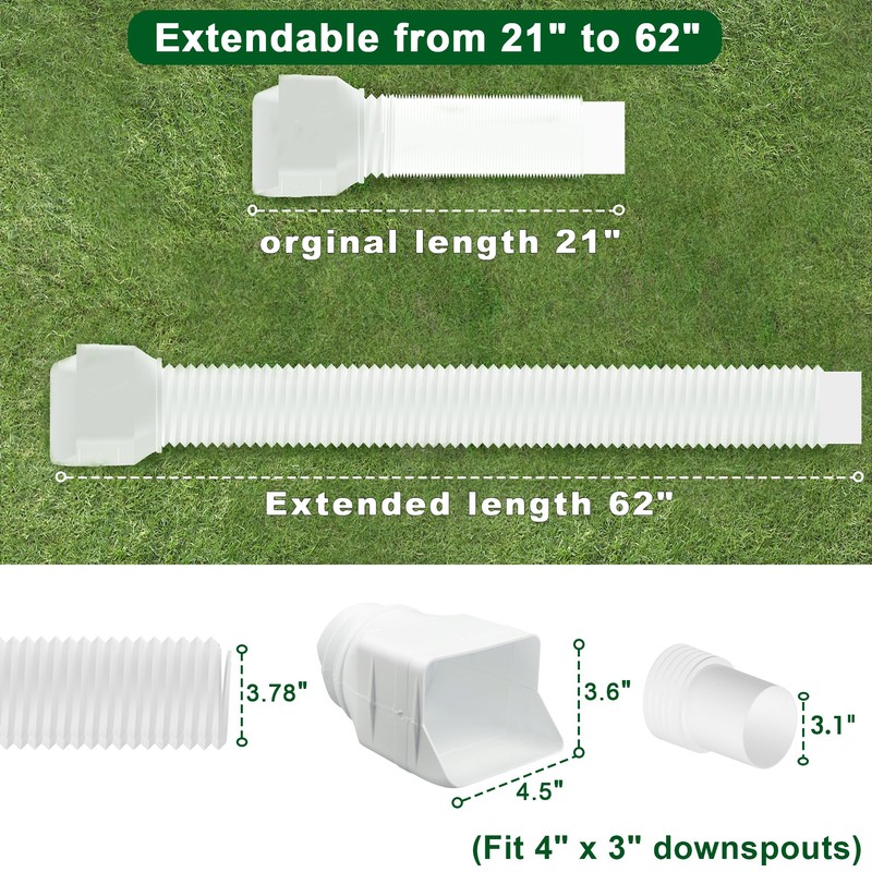 Binazon 1 Pack White-Rain Gutter Downspout Extensions, Gutter Extender for