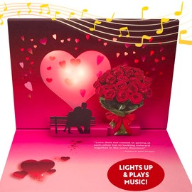 100 GREETINGS Musical Valentine Pop Up Card with Lights - Romantic Holiday 3D Greeting Cards for Couples and Partners (Cute Couple)