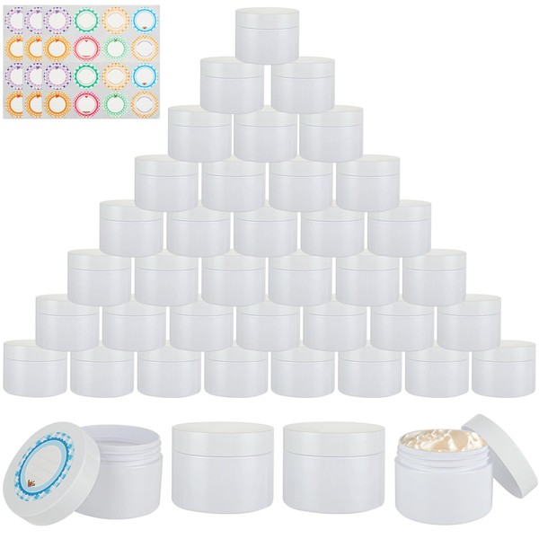 Acrux7 40 Pack 4 oz White Plastic Jars, Small Round