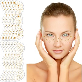 Tatuaje Temporal Brillante para Rostro - Parches Decorativos con Purpurina Dorada/Plateada (10 Unidades) - Adhesivos Impermeables para Fiestas, Carnavales y Maquillaje de Mujeres/Niñas - Tattoo Facial Festivo