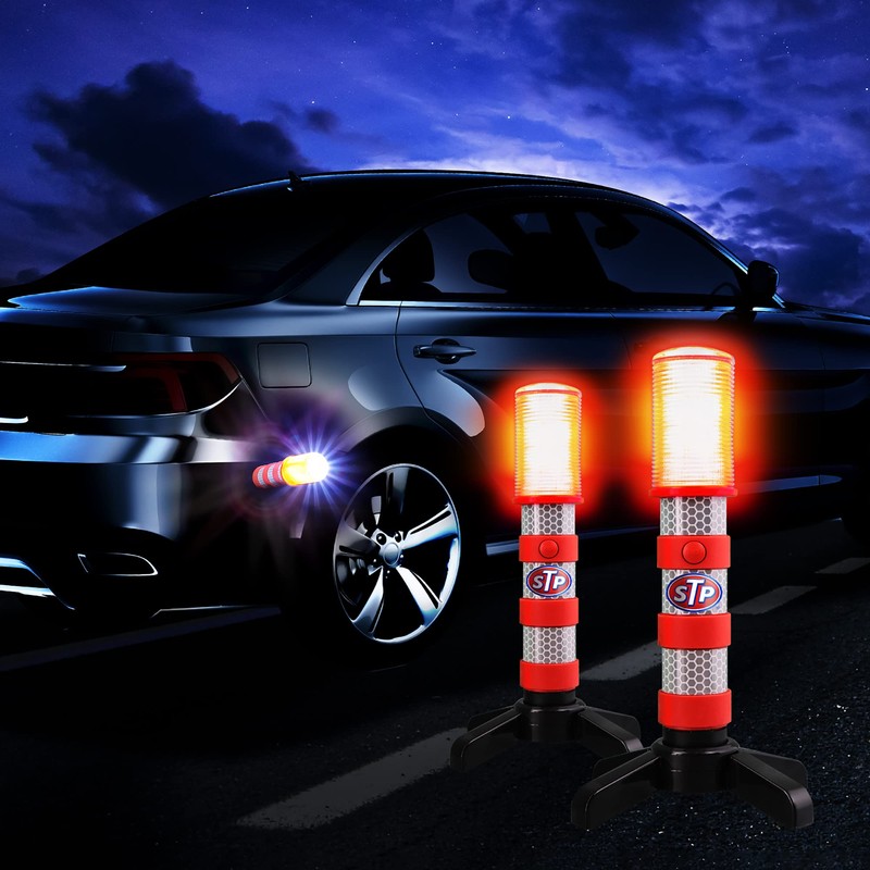 STP Emergency LED Road Flares, 3 Separate Lighting Modes: Flashing
