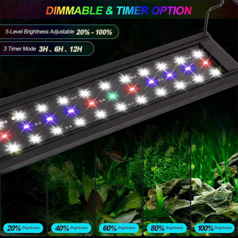 ABESTFISH Aquarium Light, Full Spectrum Fish Tank Light with Timer