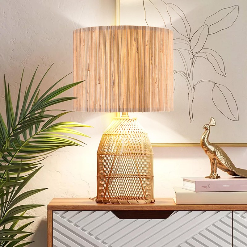 GOSO 13" Straw Boho Lamp Shade for Table Lamps Floor