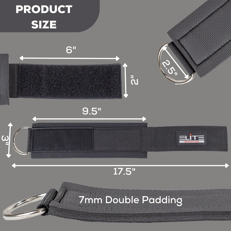 Elite Athletics Ankle Strap for Cable Machine (Pair), Adjustable Ankle
