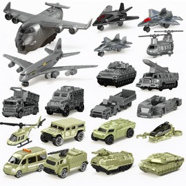 Frontoytall Military Vehicle Toy Set, 21-Piece Army Playset, Tanks, Fighter Jets, Transport Planes, Trucks & Helicopter for Boys Ages 4-8 | Battle Adventure STEM Learning Toys, Birthday Gift for Kids