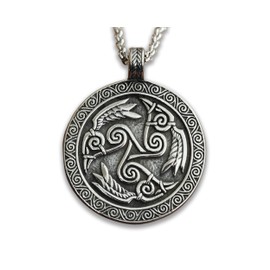 Baldur Jewelry - Celtic Morrigan Raven Triskelion Necklace - Morrighan Triskele Necklace Celtic Raven Jewelry - Three Ravens Necklace - Stainless Steel Raven Pendant - Triple Spiral Necklace