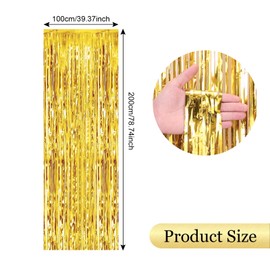 DEARBAG Pack of 3 Tinsel Curtain, Gold Glitter, Metallic Glitter Curtain, Fringe Foil Fringe Curtain, Sparkle Curtain Decoration for Christmas Tree, Birthday, Party, Wedding, Stage Decoration