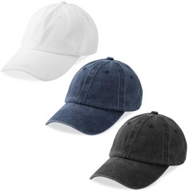 MEINICY 3 Pack Washed Plain Baseball Cap, Retro Adjustable Dad Hats Gift for Men/Women,Unstructured/Cotton(Black + Navy Blue+ White)