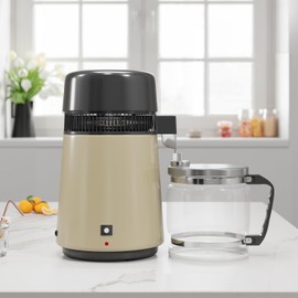 GarveeHome Water Distillers for Home Countertop, 1 gal/4 L Stainless Steel Distilled Water Machine with Glass Container, 750W Desktop Drinking Purifier Filter Distilling Kit, Gold