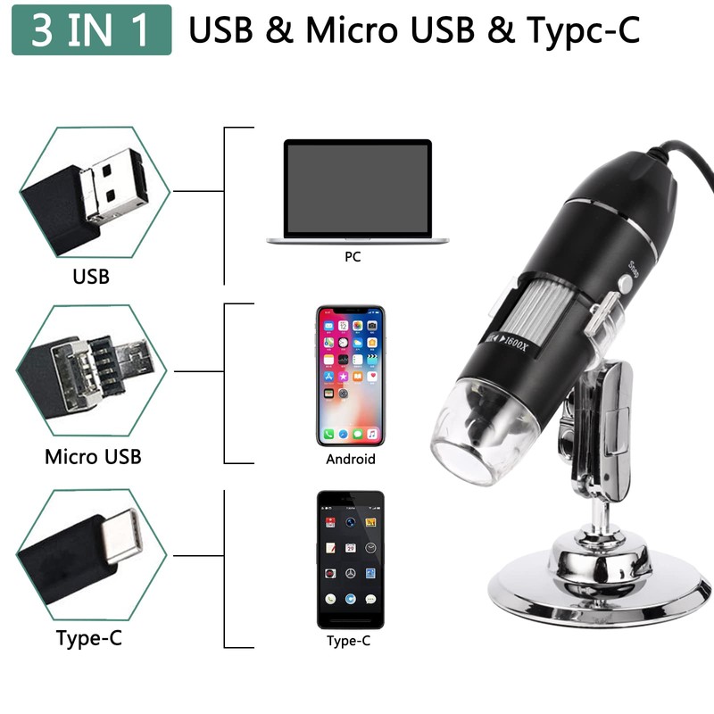 Wireless 3-in-1 Digital Microscope Handheld USB HD Inspection Camera 50x-1600x