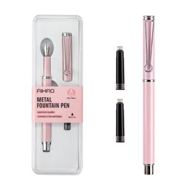 AIHAO Refillable Fountain Pen, Fine Point, Metal Fountain Pen with Gift Box, Black Ink, 2 Ink Cartridges in one Set, Pearl Pink