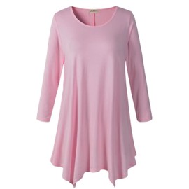 LARACE Plus Size Tops for Women 3/4 Sleeve Shirts Tunic Tops Loose Fit Basic Lady Clothes (3X, Pink)