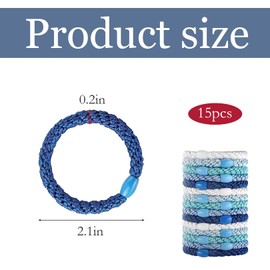 15 Pcs Hair Ties for Kknekki,Blue Elastic Hair Bands For Women Girls, Premium No Crease Soft Ponytail Holders Accessories for Thick Thin Hair,Stylish Damage-Free Hair Bobbles for Sports Daily Use