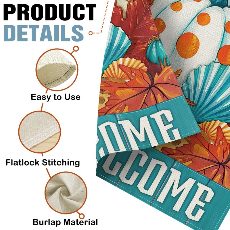 Dyrenson Welcome Fall Pumpkin Beach Decorative Garden Flag, Coastal Autumn